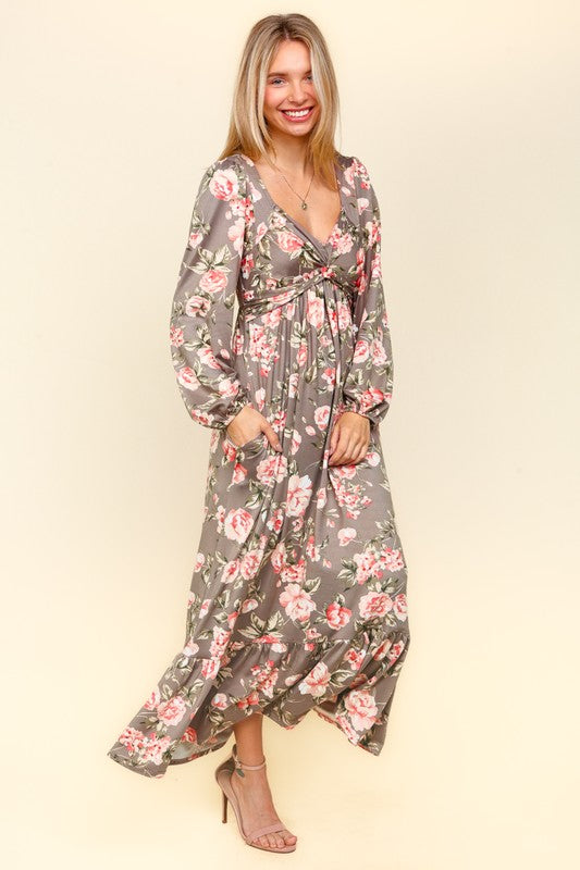 Twisted Detail Ruffled Hem Floral Dress with Side Pockets For Women – Feminine Floral Print, Sophisticated Twist Detail, Fun Ruffled Hem & Convenient Pockets