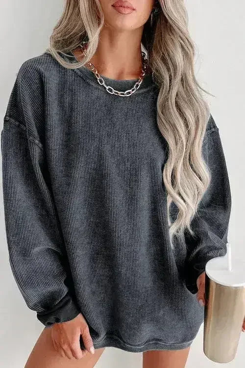 Women Ribbed Sweatshirt - Relaxed Pullover | Femstylo