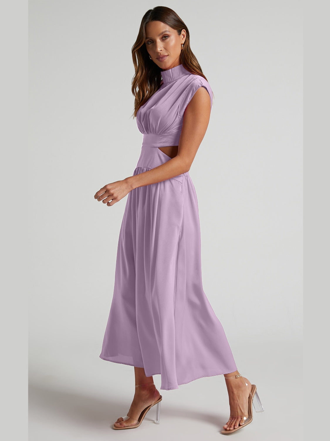 Modern Cutout Mock Neck Sleeveless Ruched Dress Elegant Dress For Women