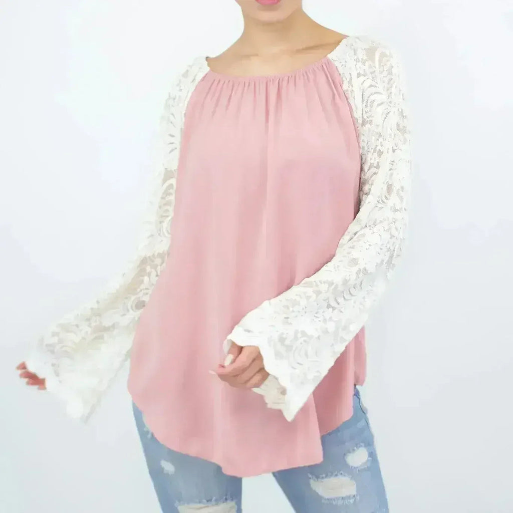 Lace Sleeve Backless Top - Rose | Femstylo Fashion | Made in USA