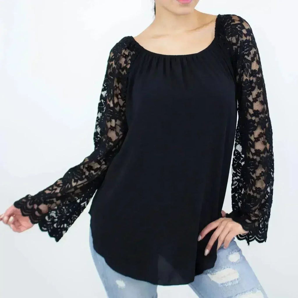 Lace Sleeve Backless Top - Black | Femstylo | Made in USA