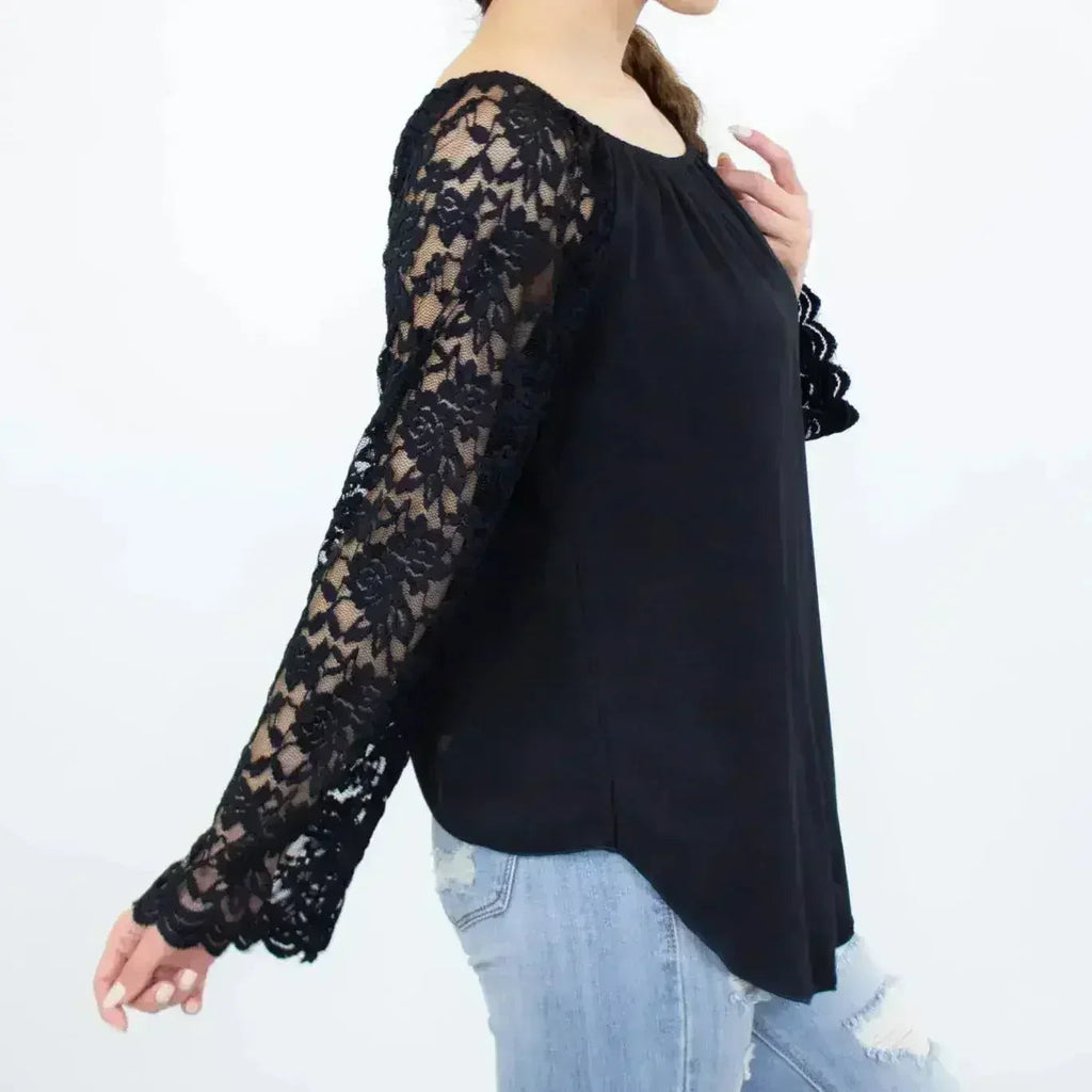 Lace Sleeve Backless Top - Black | Femstylo | Made in USA
