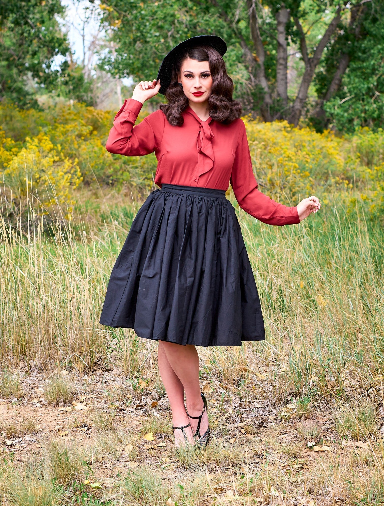 Helen Retro Blouse in Cognac - 3X only