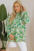 Leaf Print Flounce Sleeve Blouse - Botanical Top | Femstylo