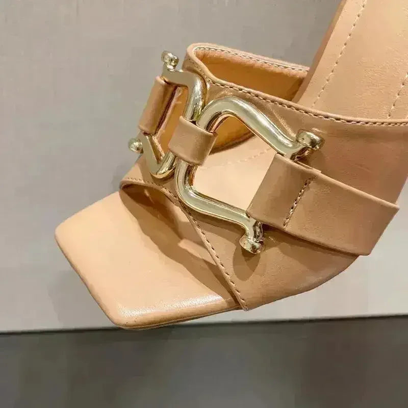 Summer New High-Heeled Women's Shoes Square Head Square Flat With Meta