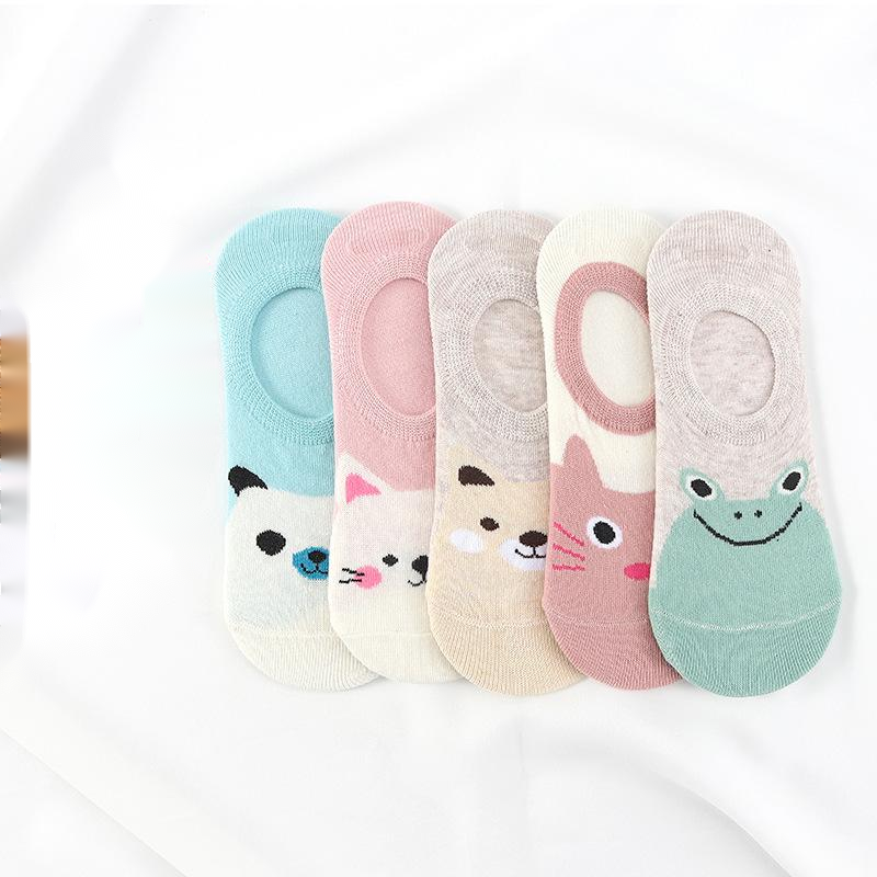 5 Pairs Cute Animal Spring Women Cotton Boat Socks Set Korean Style Funny Cat Dog Panda Low Cut Ankle Short Socks