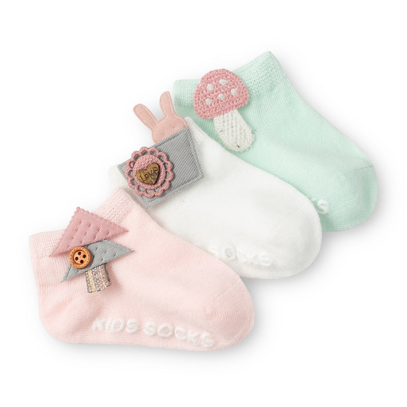 3 Pair/ SET  Baby Newborn Cotton Ankle Socks for Toddler Baby Girls Anti-slip Floor Sock Bowknot Flower Socks For Baby and Kids from 0-24M