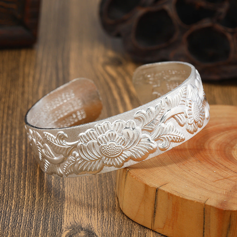 Big Elegant Luxury Amazing Classic Fashion Flower Metal Tibetan Indian Silver Vintage Retro Fashion Cuff Bracelet Bangle For Woman With Details of Animals