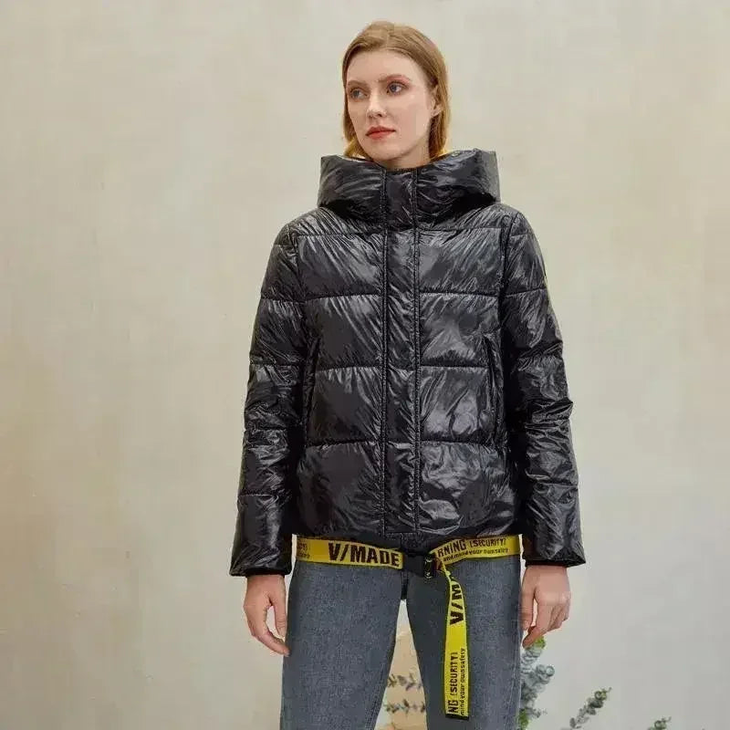 Short women winter coat parkas warm hooded shiny jacket coat Ladies