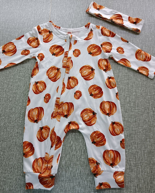 Baby Girls Footies Floral Print Ruffles Single Breasted Playsuit Headband Clothes Outfits For Girls with Bow Floral Printed