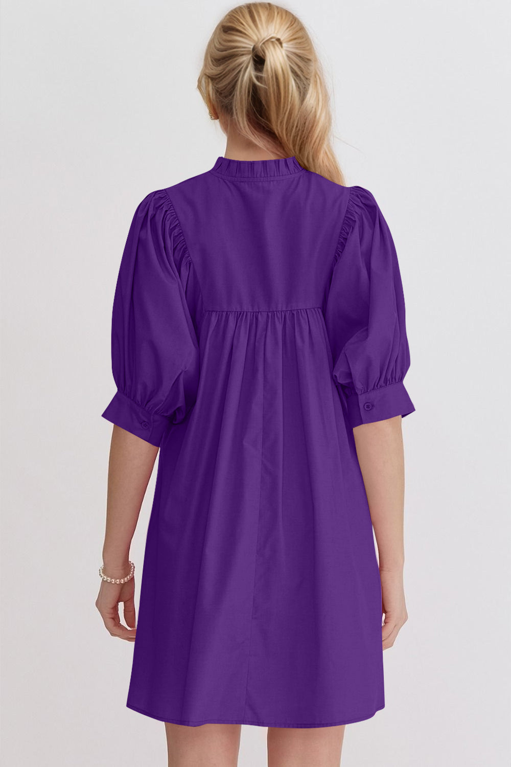 Pink Puff Sleeve Mini Dress Casual and Feminine Dress for Women Simple Classic Summer Dress