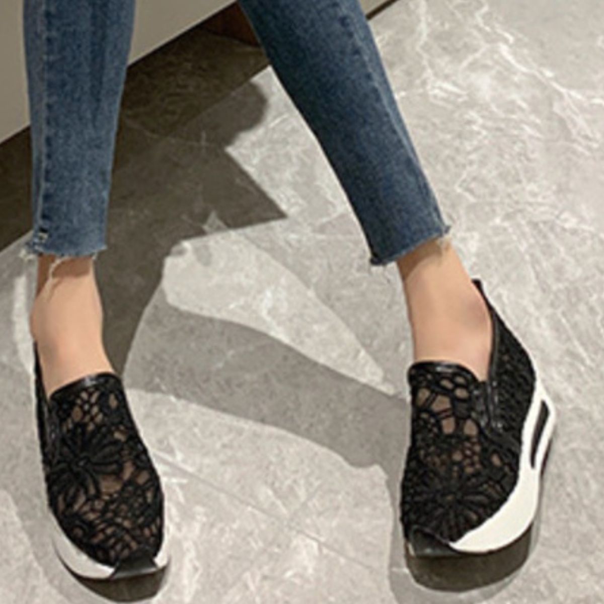 Lace Breathable Platform Slip-On