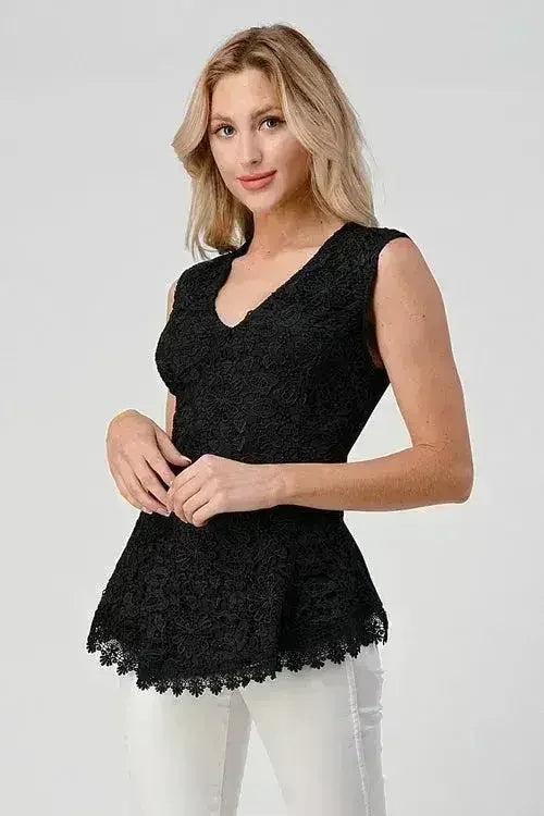 Sleeveless Lace Peplum Top - V-Neck Cami Blouse for Women | Femstylo