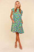 Frilled Mock Neck Ditsy Floral Dress – Mock Neck Floral Dress, Frilled Floral Dress, Ditsy Floral Dress, Tiered Floral Dress, Elegant Floral Dress, Feminine Floral Dress, Pocketed Floral Dress