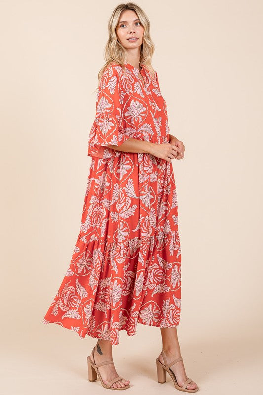 New Summer Abstract Leaf Print Tiered Ruffle Dress For Women – Playful and Artistic Dress with Eye-Catching Ruffle Details