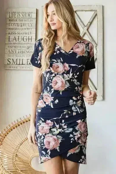Ruched Floral Mini Dress – Vibrant Plus-Size Summer Style