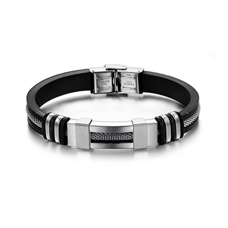 Stainless Steel Silicone Bracelet Men Jewelry Wrist Band Punk Style  Men Rubber Charm Brecelet