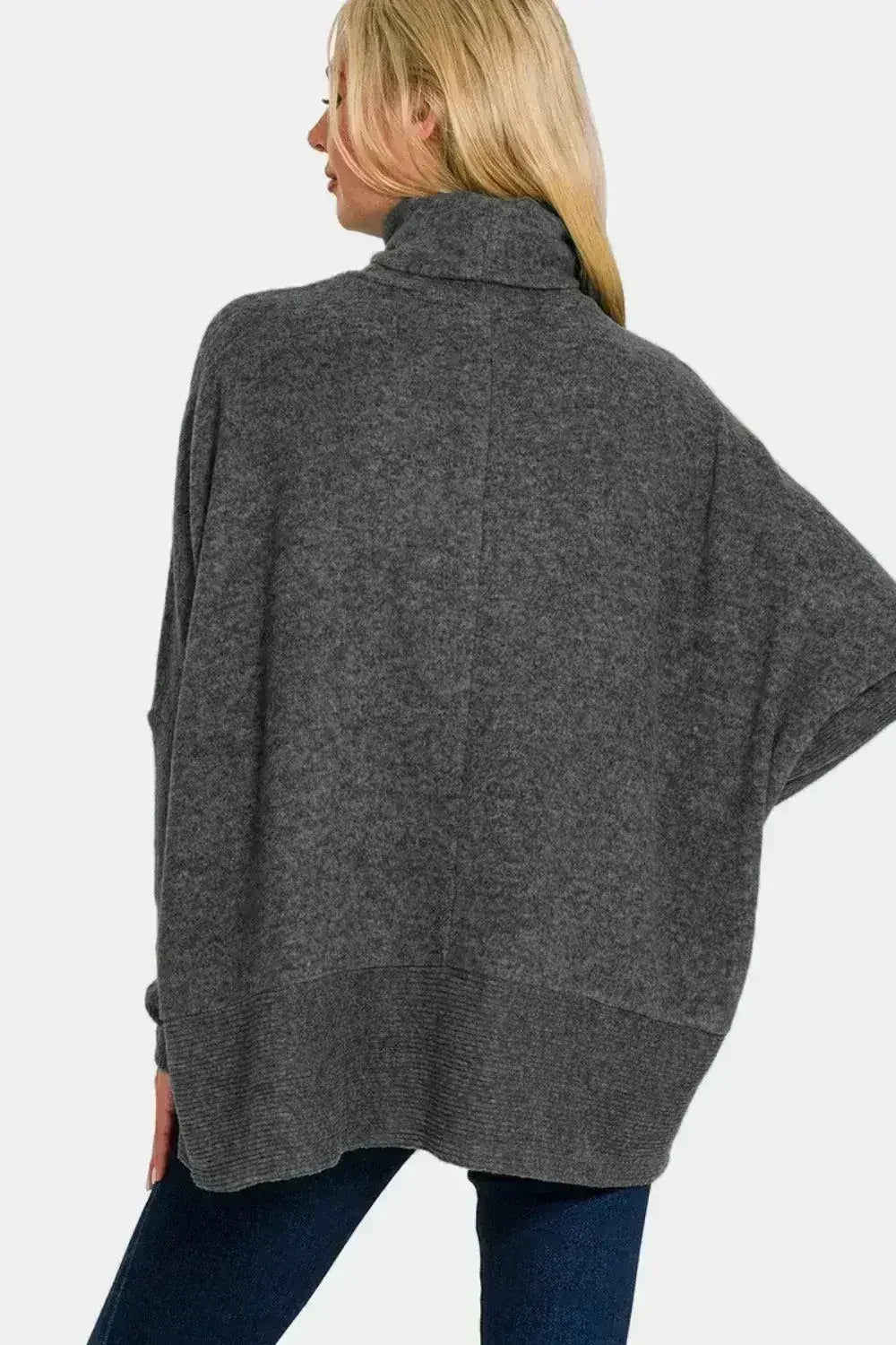 Full Size Brushed Melange Hacci Turtleneck Sweater | Femstylo