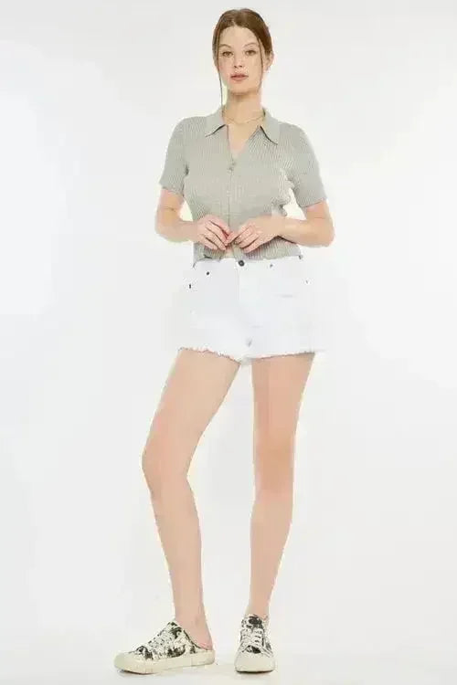 Kancan Raw Hem Distressed Denim Shorts - Vintage Wash Style | Femstylo
