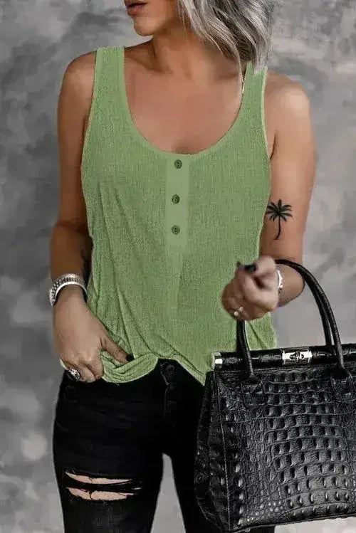 Button Textured Cotton Tank Top