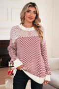 Red Colorblock Bishop Sleeve Knit Sweater