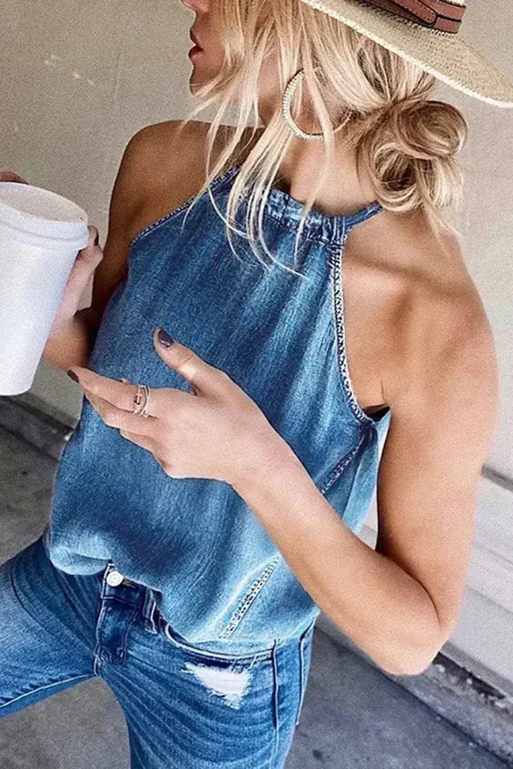 Halter Neck Denim Tank Top