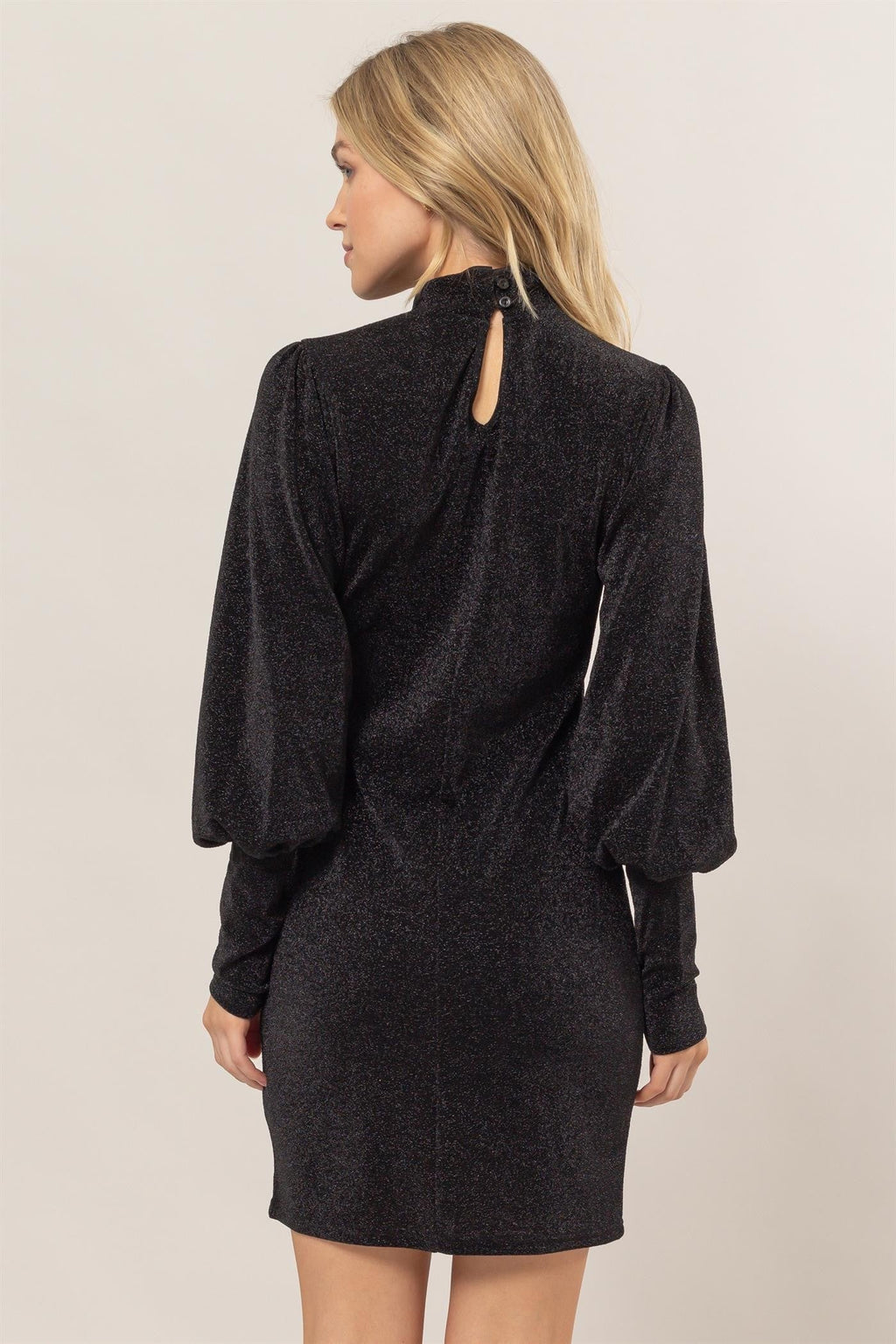 Glitter Mock Neck Long Sleeve Mini Dress – Sparkling Mock Neck Dress, Elegant, Flattering, Glitter Knit Dress, Elegant Mini Dress, Long Sleeve Party Dress, Statement Evening Dress