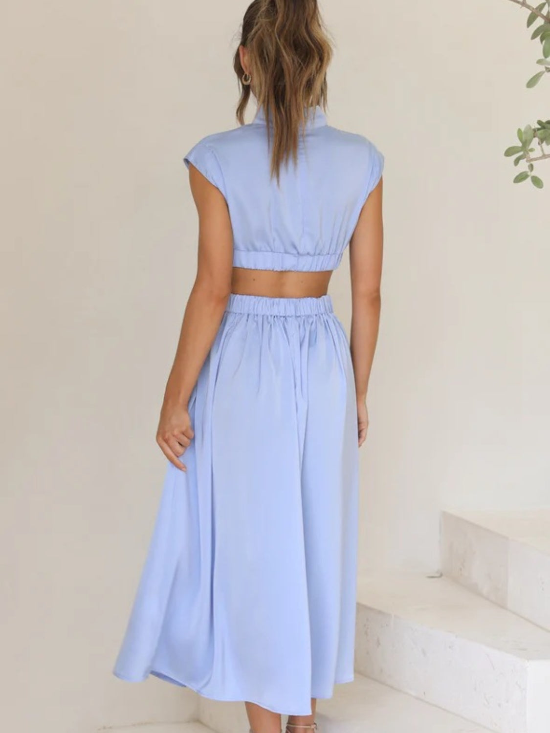 Modern Cutout Mock Neck Sleeveless Ruched Dress Elegant Dress For Women