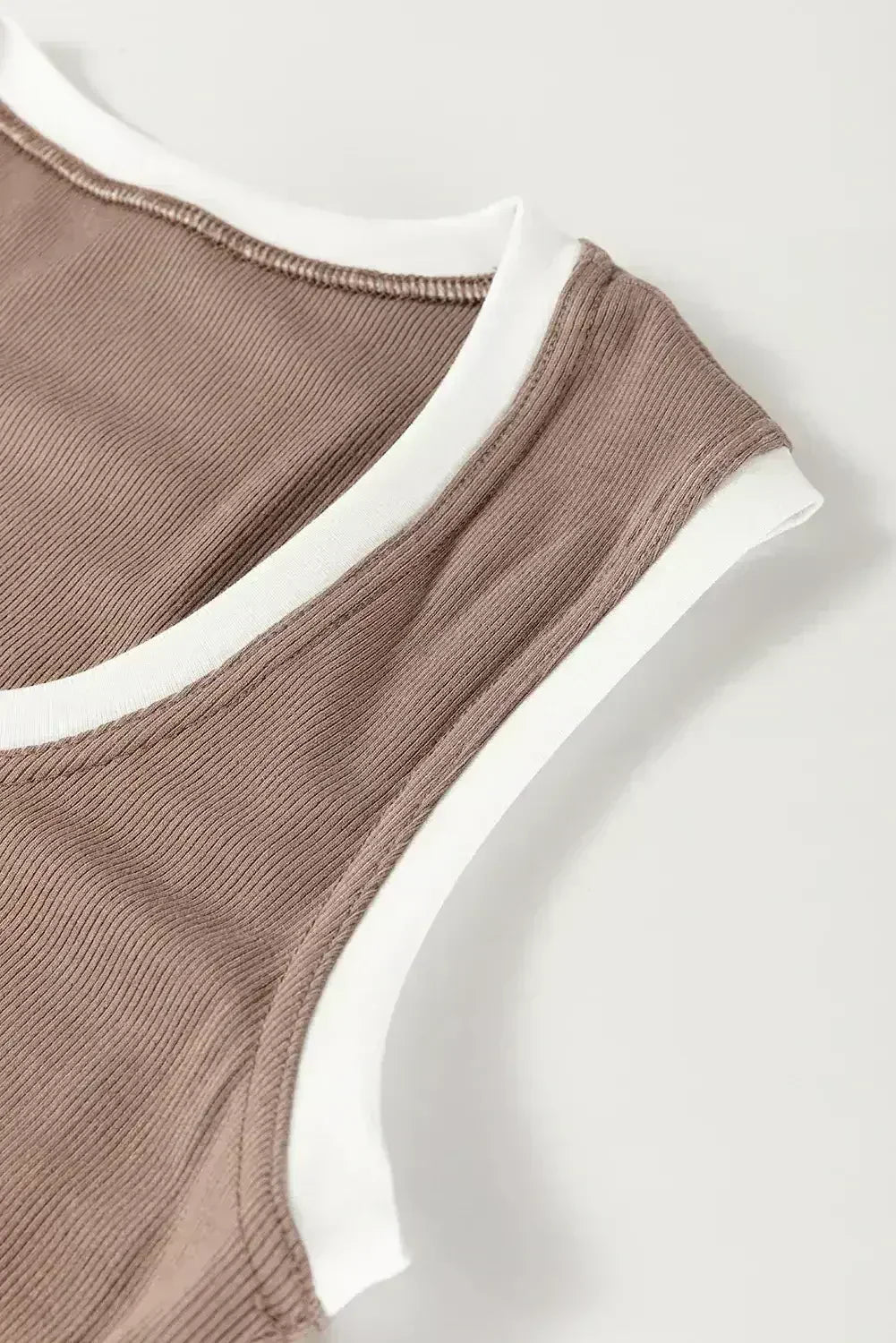 Smoke Gray Ribbed Knit Contrast Neck Slim Fit Tank Top | Femstylo