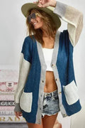 BiBi Color Block Sweater Cardigan with Button Closure
