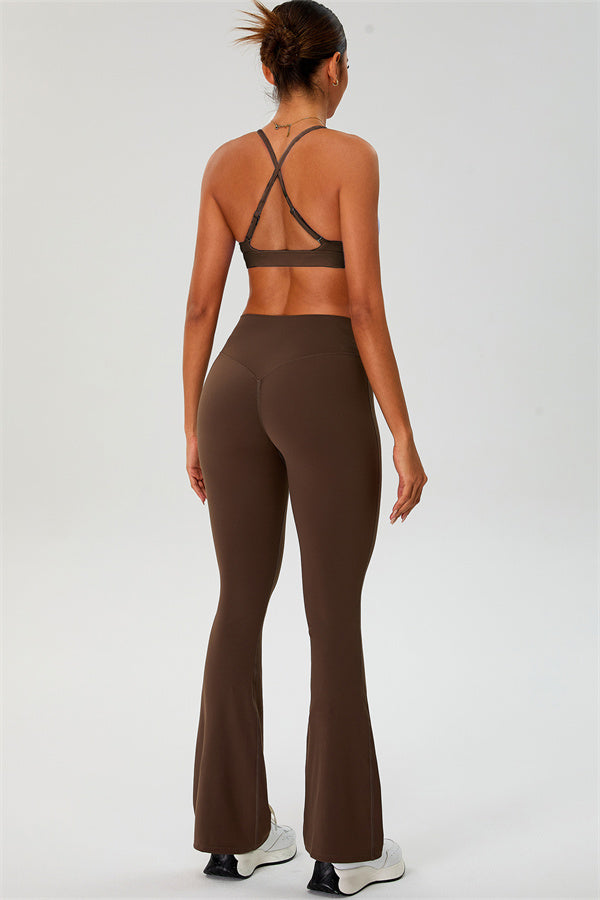 The Ember Sports Bra Crop Top Flared Leggings 3-Piece Set