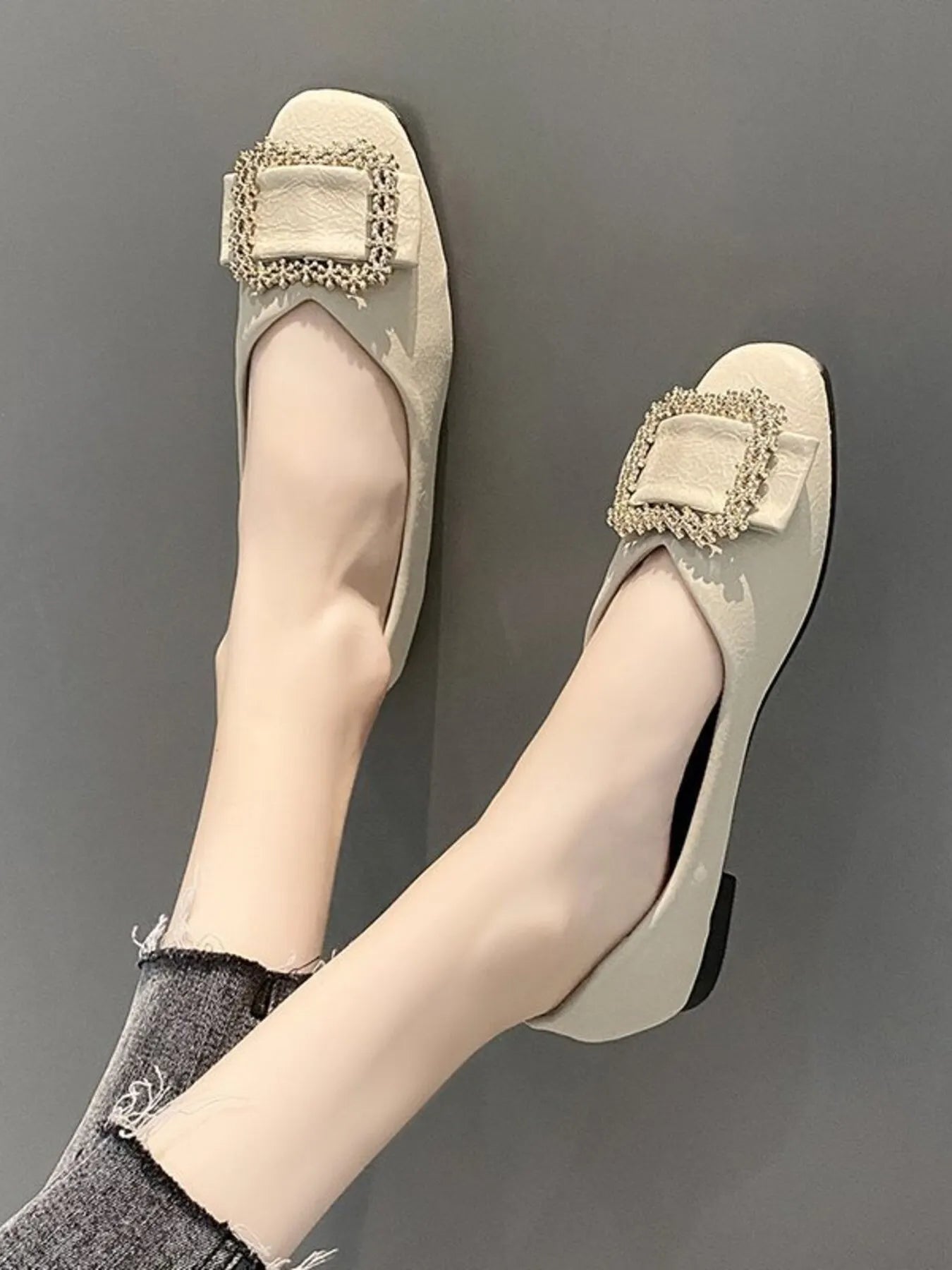 Square Toe Buckle Detail Loafers