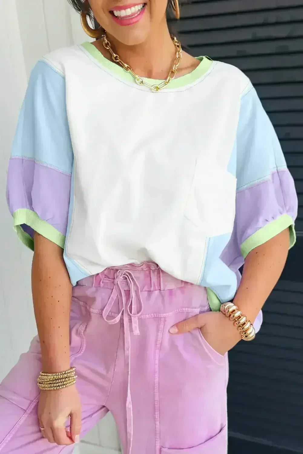 Purple Colorblock Patchwork Oversized T Shirt