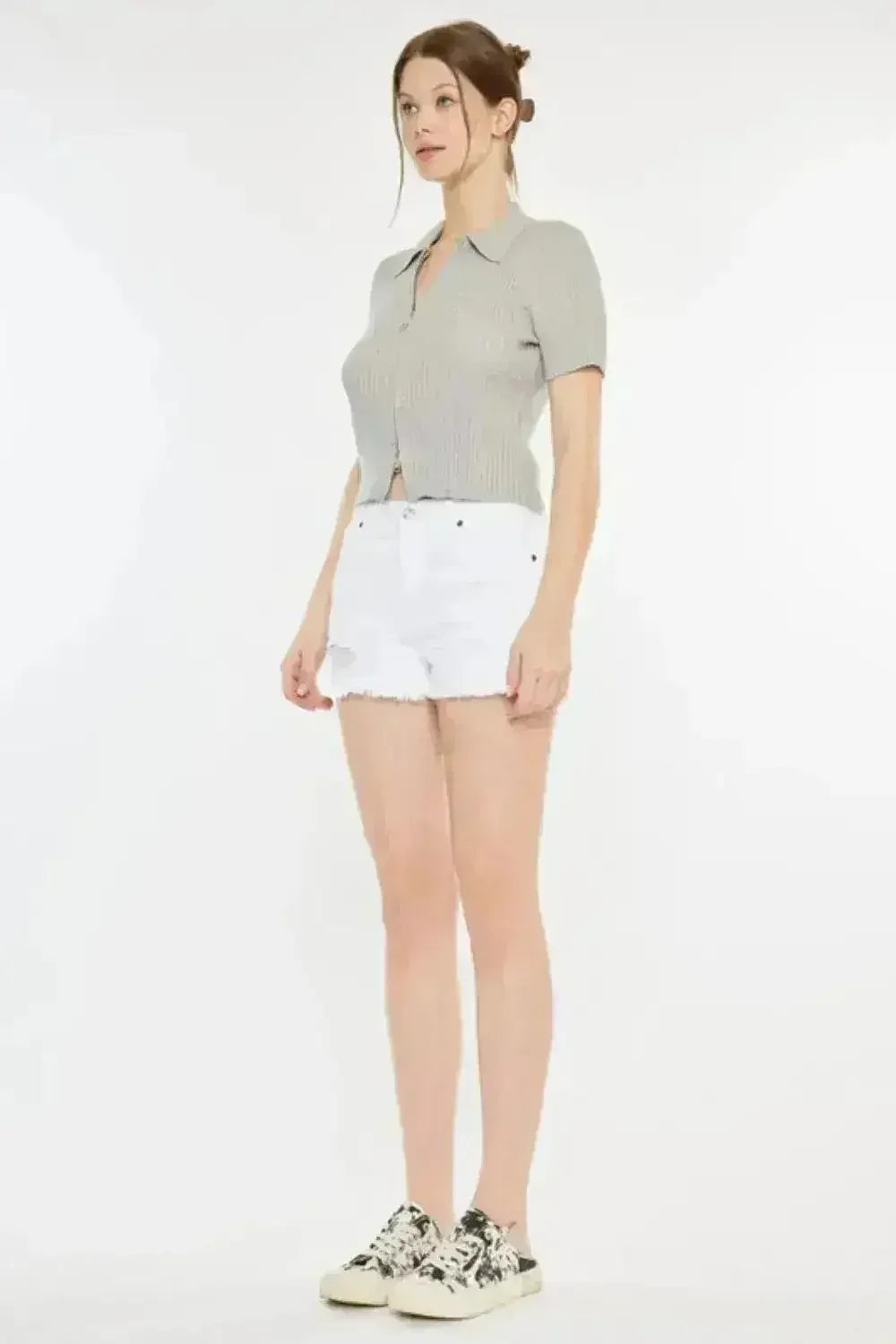 Kancan Raw Hem Distressed Denim Shorts - Vintage Wash Style | Femstylo