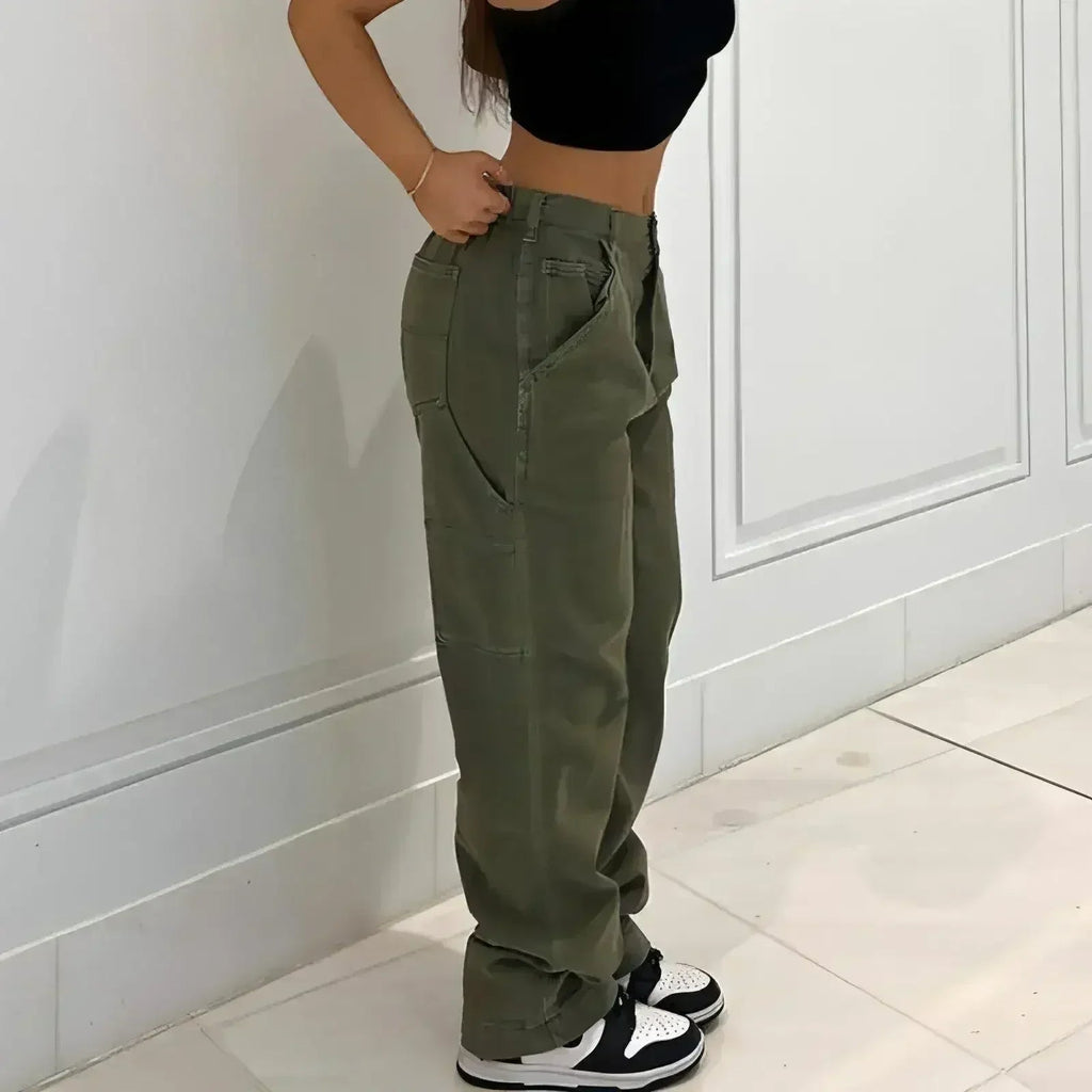 CargoMuse™ – High Waist Straight-Leg Utility Jeans for Women