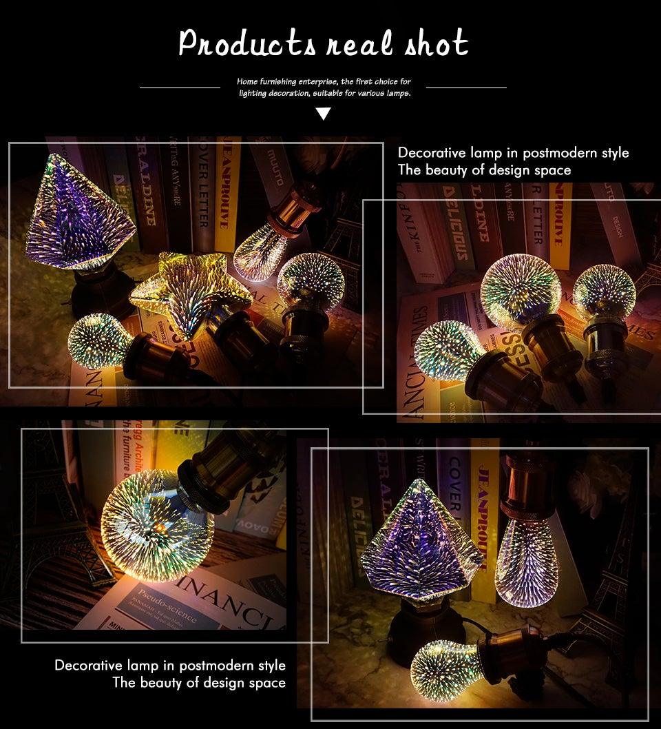 4pcs/lot 3D Firework Led Light Effect Vintage Edison Led Bulb Holiday Decoration Lighting Glass Vintage Edison Bulb Decoration Use For Holiday Party Disco Christmas Bedroom Lighting lamp