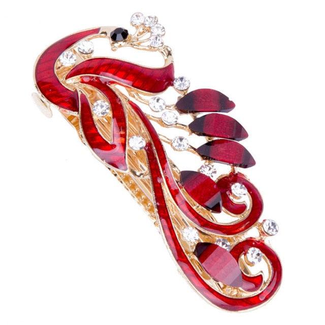 5 Colors Trendy Peacock Barrettes Crystal Flower Hairpins Headwear For Hair Women Romantic Headdress Wedding Hair Accessories for Brides and Bridesmaids