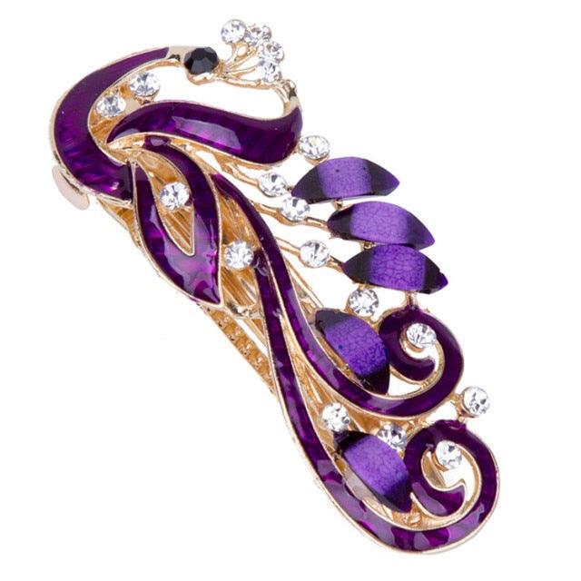 5 Colors Trendy Peacock Barrettes Crystal Flower Hairpins Headwear For Hair Women Romantic Headdress Wedding Hair Accessories for Brides and Bridesmaids