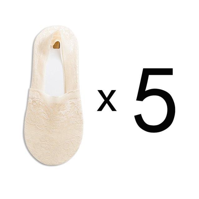 5 Pairs Fashion Women Girls Summer Socks 7 Color Style Lace Flower Short Sock Antiskid Invisible Ankle Socks For Women
