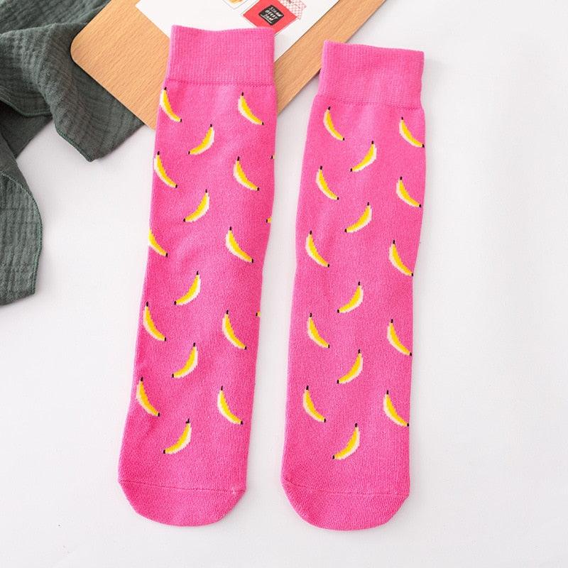 Women's Colorful Cotton Socks Fruits Banana Avocado Lemon Egg Cookie Donuts Food Happy Color Socks