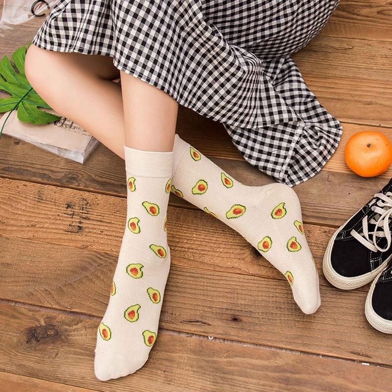 Women's Colorful Cotton Socks Fruits Banana Avocado Lemon Egg Cookie Donuts Food Happy Color Socks