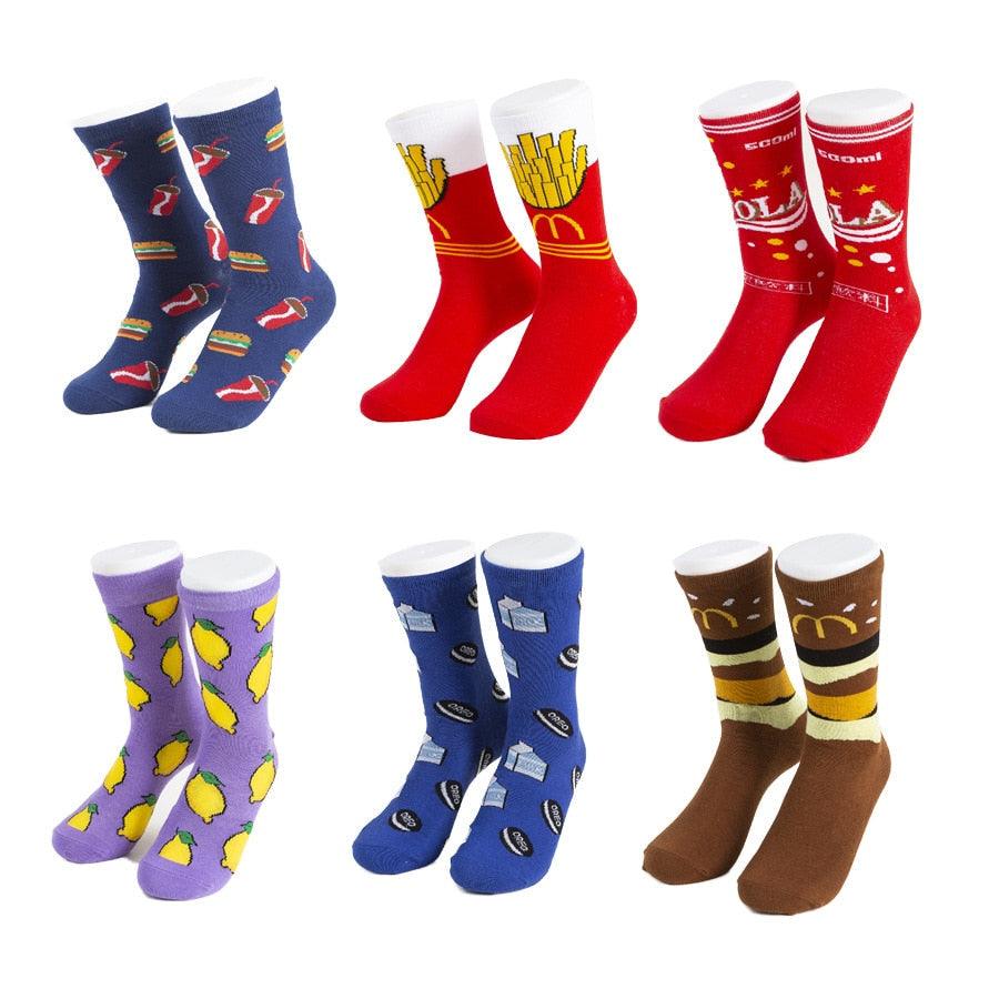Women's Colorful Cotton Socks Fruits Banana Avocado Lemon Egg Cookie Donuts Food Happy Color Socks