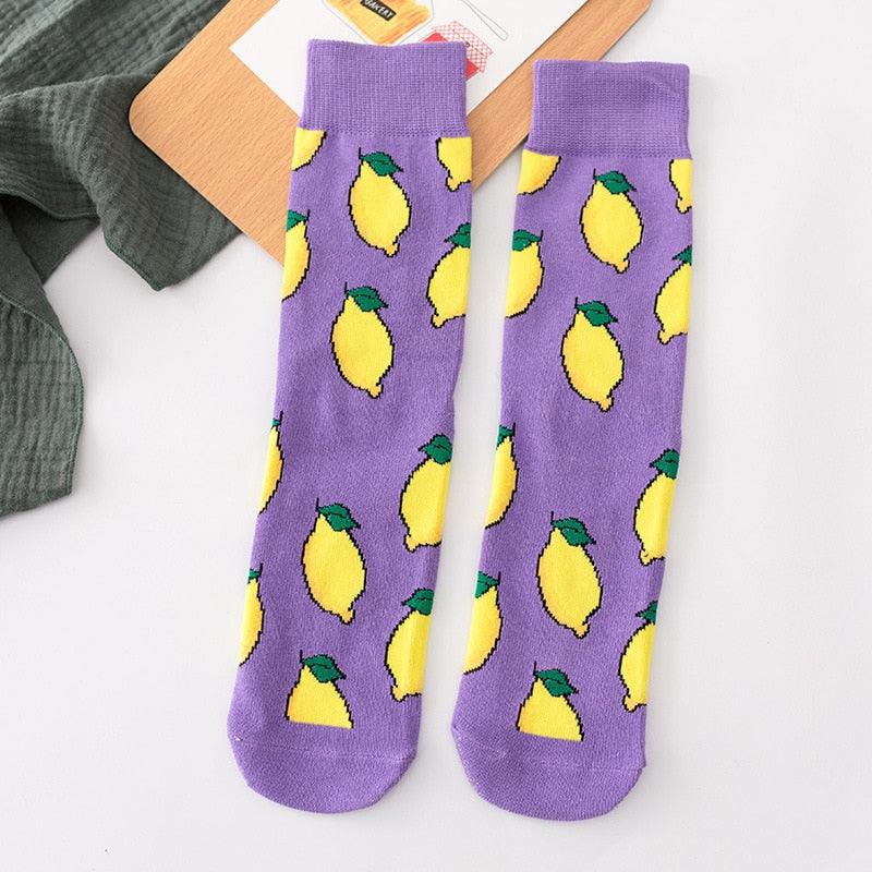 Women's Colorful Cotton Socks Fruits Banana Avocado Lemon Egg Cookie Donuts Food Happy Color Socks