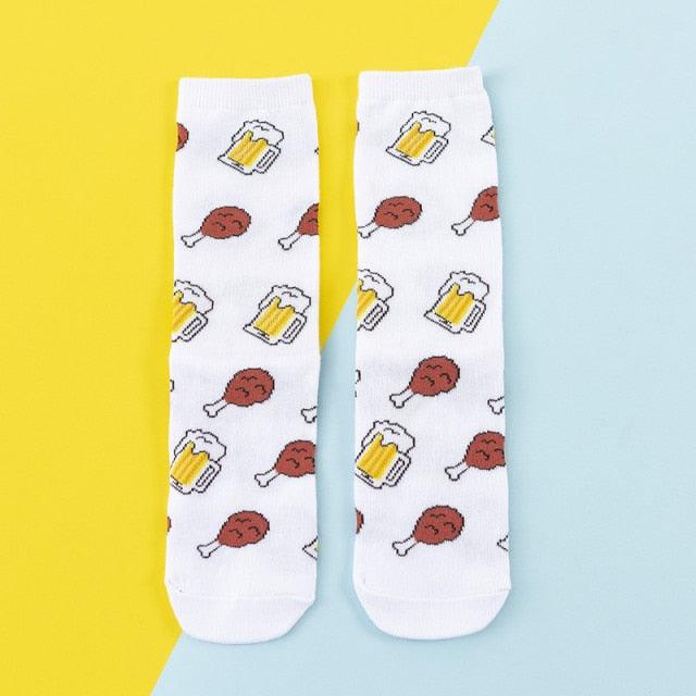 Women's Colorful Cotton Socks Fruits Banana Avocado Lemon Egg Cookie Donuts Food Happy Color Socks