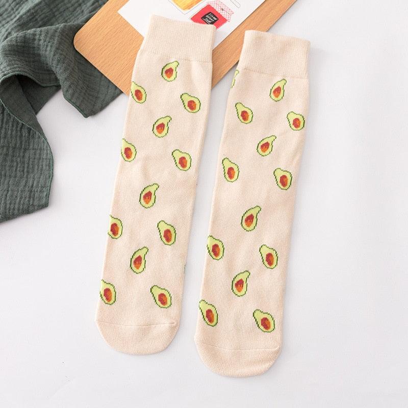 Women's Colorful Cotton Socks Fruits Banana Avocado Lemon Egg Cookie Donuts Food Happy Color Socks