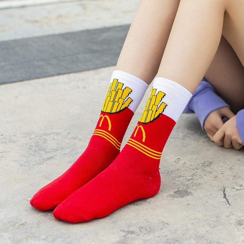 Women's Colorful Cotton Socks Fruits Banana Avocado Lemon Egg Cookie Donuts Food Happy Color Socks