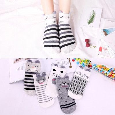 5 Pairs/Set Women's Cotton Happy Cute Cat Short Socks Print Cartoon Animal Casual Summer Socks Red Heart Funny Ankle Socks Pure Cotton Socks For Men And Women