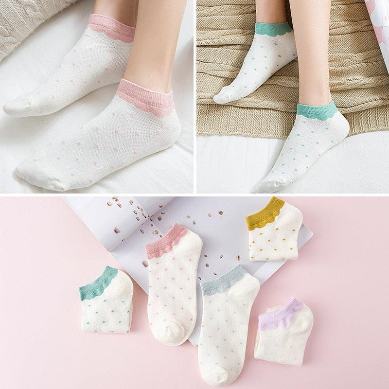 5 Pairs/Set Women's Cotton Happy Cute Cat Short Socks Print Cartoon Animal Casual Summer Socks Red Heart Funny Ankle Socks Pure Cotton Socks For Men And Women