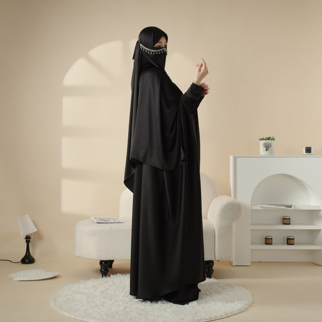 5-Piece Set Butterfly Abaya With Niqab, Loose Full Cover Satin Abaya (MOA019)
