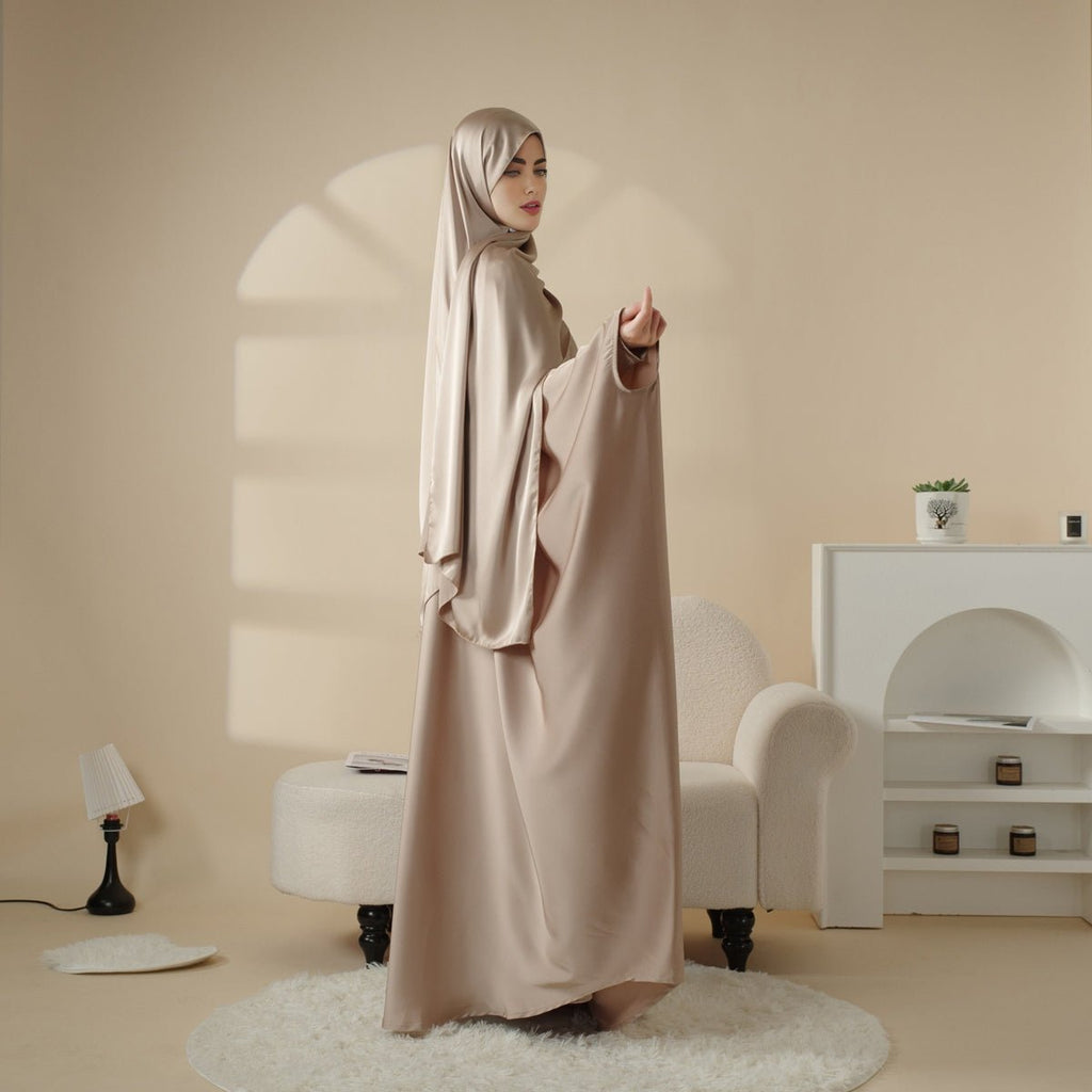 5-Piece Set Butterfly Abaya With Niqab, Loose Full Cover Satin Abaya (MOA019)